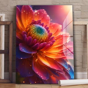 Bloemenkunst van gehard glas | Kleurrijk glazen paneel | Moderne bloemenmuurdecoratie | Botanisch glaskunstwerk | Levendig woonaccent
