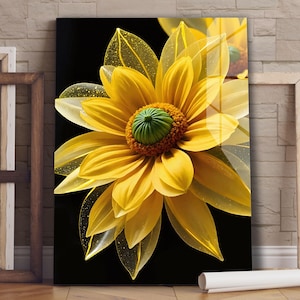 Bloemenkunst van gehard glas | Kleurrijk glazen paneel | Moderne bloemenmuurdecoratie | Botanisch glaskunstwerk | Levendig woonaccent
