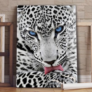 White Leopard Tempered Glass Wall Art | Animal Wall Art | Wildlife Wall Art | Luxury Wall Art | Modern Wall Decor | Glass Wall Decor