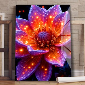 Bloemenkunst van gehard glas | Kleurrijk glazen paneel | Moderne bloemenmuurdecoratie | Botanisch glaskunstwerk | Levendig woonaccent