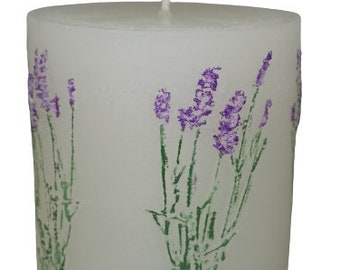 Lavendel kaars, handbeschilderd, biologisch, uniek product!