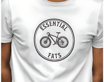 Fat Bike shirt, funny ESSENTIAL FATS with bike graphic will make people look and laugh! Gift to yourself or any Fat Tire Bicycle enthusiast.