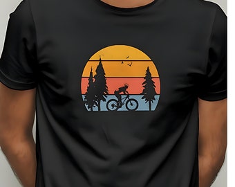 Mountain Bike Gift for husband, dad, wife, girlfriend cyclist. Unisex shirt. Fat bike sunset design. Super soft comfy stylishT-shirt