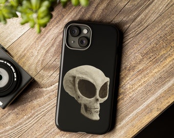 Alien Skull Phone Cases for iPhone, Samsung Galaxy and Google Pixel phone models. Tough & excellent protection, unique design for Halloween