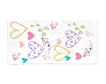 Hearts Doodle Beach towel