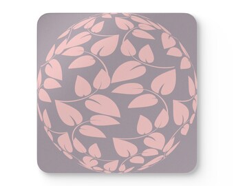 Ensemble de sous-verres - Feuilles de vigne circulaires (Rose pastel et violet)