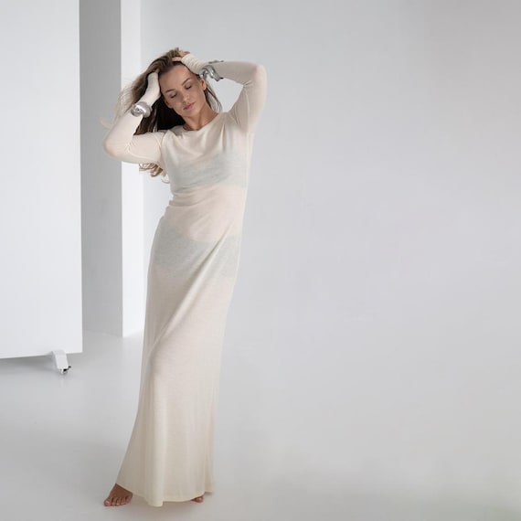 evening lounge dress for ladies Merino Wool Maxi Dress: Bodycon Nightgown prodhub-job-147