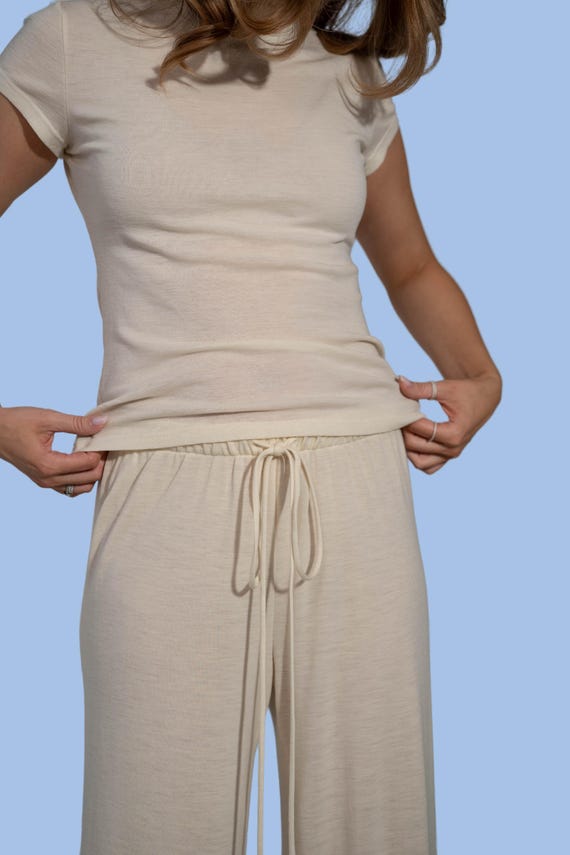 Merino Wool Lounge Wear Set, Custom Pants, Natural Fiber