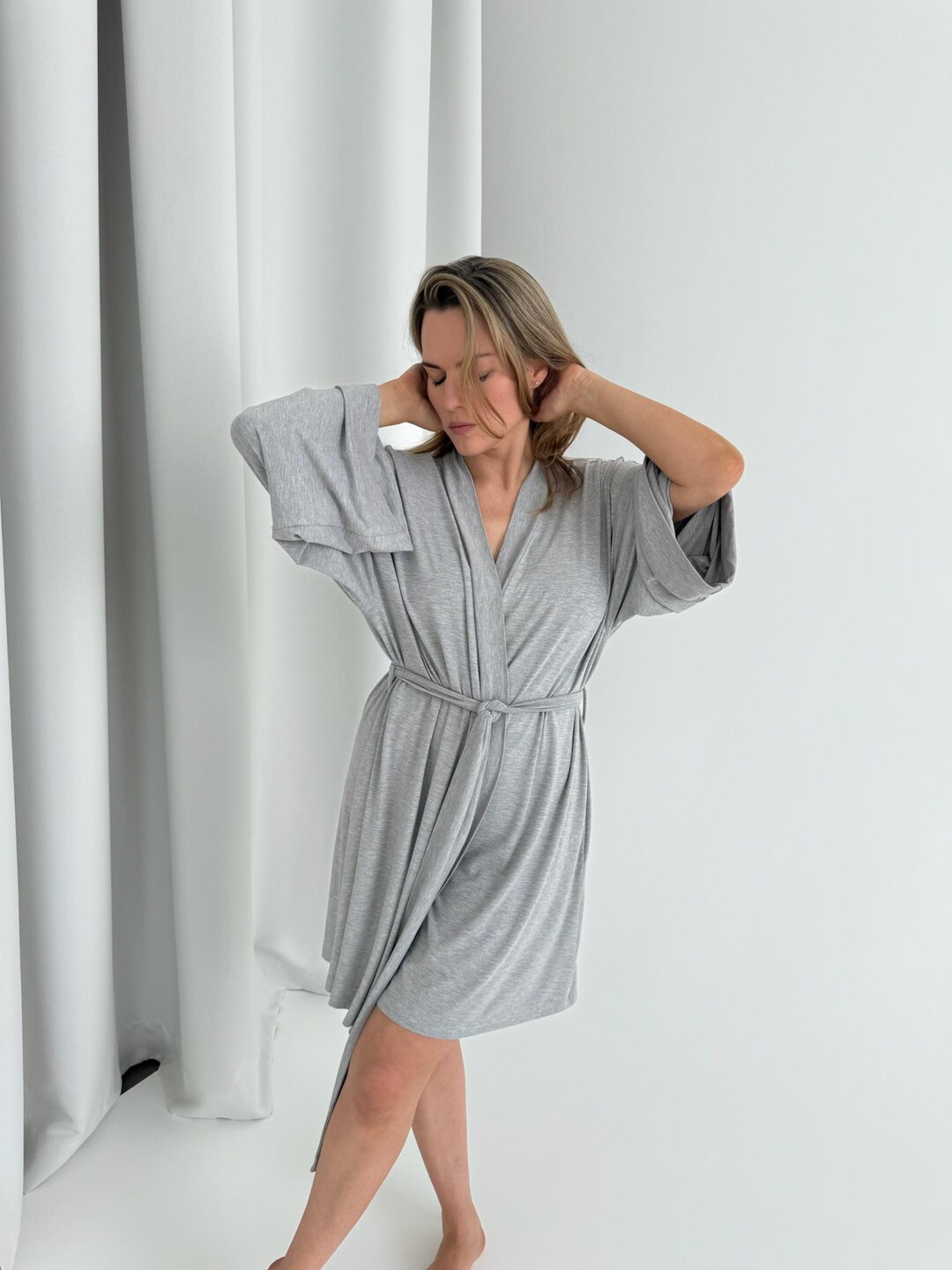 Bamboo Cotton Robe: Soft Lounge Wrap Dress With Belt - Etsy
