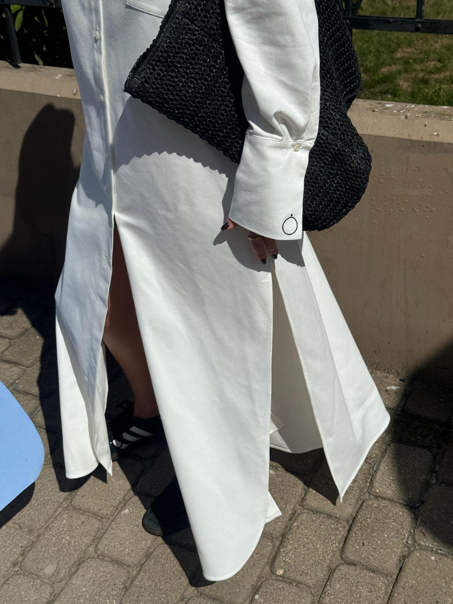 White Denim Oversized Shirt Dress: Relaxed Fit Maxi with Pockets White Denim Oversized Shirt Dress: Relaxed Fit Maxi with Pockets