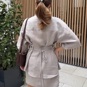 Linen shirt and wrap skirt or short set for woman, 2 piece summer outfit, matching linen co-ord, vacation outfit, natural fabric set.