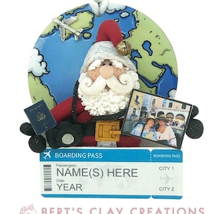 Personalized santa claus ornament – custom vacation travel keepsake – holiday trip photo ornament – unique christmas gift