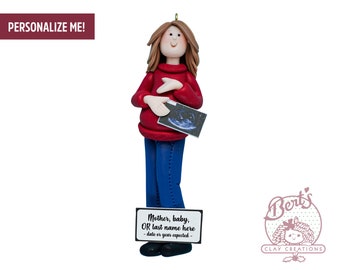 Personalized Expecting Mother Ornament - Baby Bump Ornament - New Mom Ornament - Ultrasound Ornament - skin and hair color options
