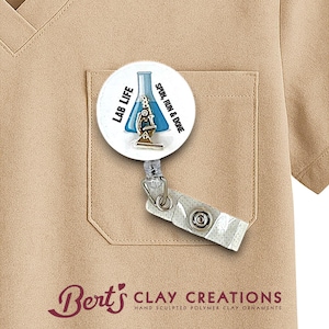 Retractable badge holder for laboratory worker gift for scientist office decoration with microscope design accessory for work badge clip