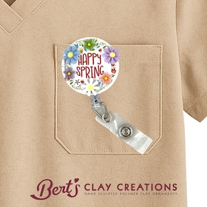 Swappable Happy Spring Floral Badge Reel Topper, Interchangeable  Flower Badge, Nurse Badge Reel, Retractable ID Holder, Teacher Gift