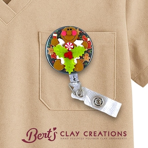 Gingerbread Swappable Badge Topper Christmas Decoration Nurse Gift Badge Reel ID Holder Stethoscope Charm Accessory Medical Staff Christmas