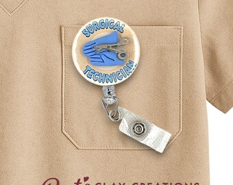 Surgical Technician Badge Reel Topper, Surgical Gloves, Scissors Design