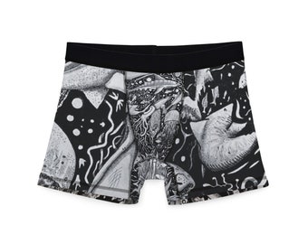 Deep Sea Dive: Men's Boxers with Monochrome Fish Print (2)