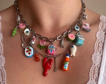 Custom Charm Necklace – Handmade Clay Charms, Euro Summer Jewelry