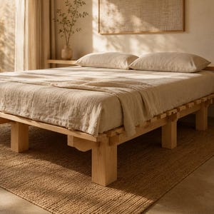 Japanese Bed Frame - Eco-Friendly Platform Bed - Solid Beech Wood - Japandi Bed Frame - Slatted Bed Frame - Metal Free