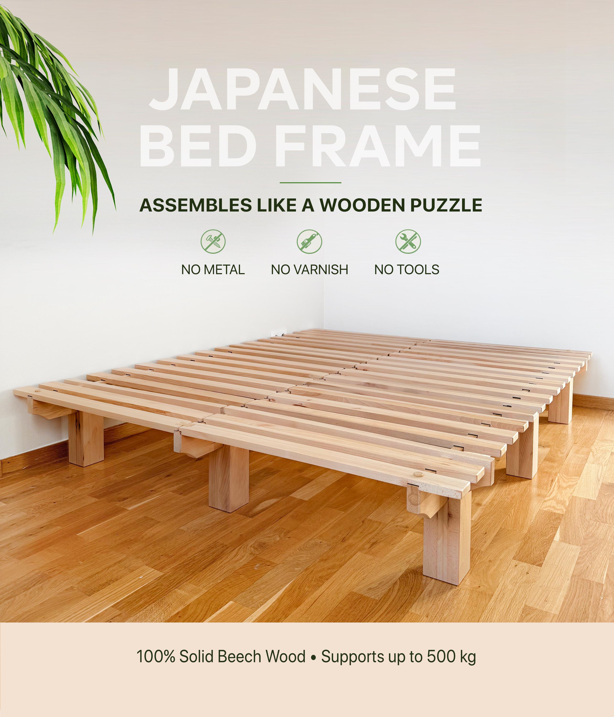 Japanese Bed Frame - Solid Beech Wood Platform Bed - No Screws