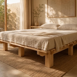 Japans Bedframe van Massief Beukenhout – Platformbed Zonder Gereedschap – Metaalvrij – Handgemaakt in Europa