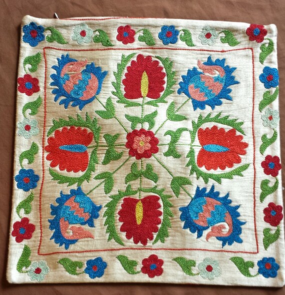 TRUE VINTAGE Hand Embroidered Antique SUZANI Pillow Cover Rare | Etsy