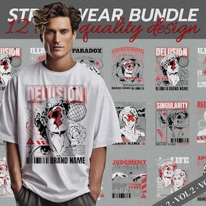 Streetwear-ontwerpen | Streetwear-shirt | Y2k-ontwerpen | Typografie T-shirtontwerpen | Grafisch shirt | DTF | DTG | Ontwerpbundel | T-shirt, png