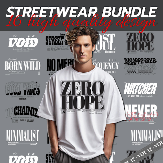 Streetwear Typography T Shirt Design Bundle Y2k Graphics PNG for DTF DTG Printing - Digital Download