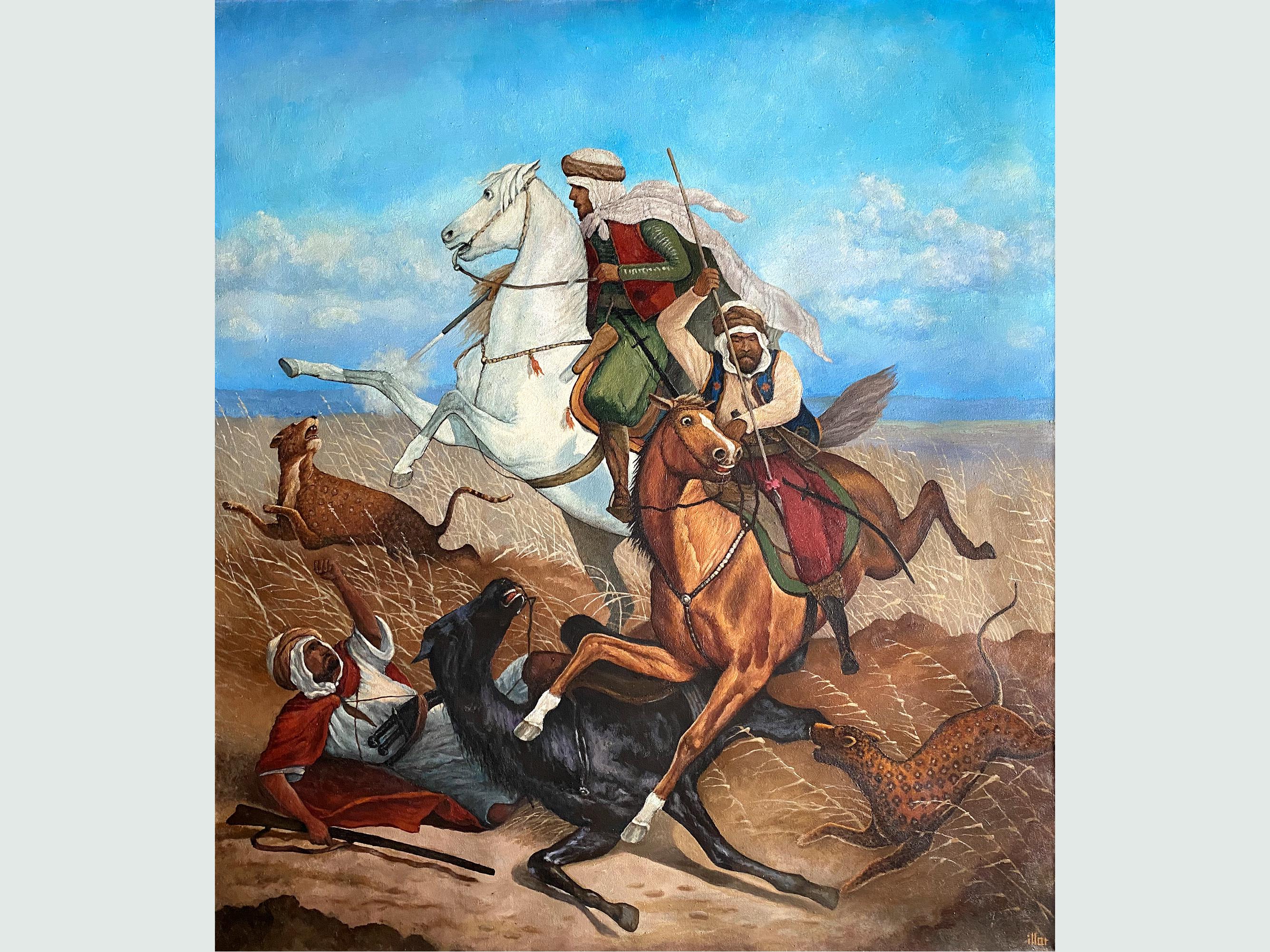Hand-Painted Oil on Canvas: Horseback Hunting Scene - Sukhodolsky Copy