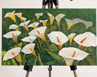 White Calla Lily Impasto Art for Gallery Wall, Original Floral Oil Painting on canvas