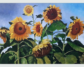 Original Sunflower Oil Painting on Canvas: Floral Still Life Art, 29.5x21.7