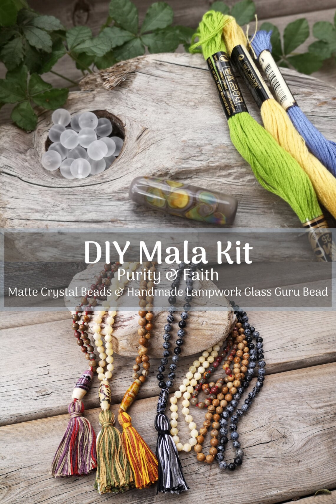 DIY Mala Kit with handmade lampwork glass guru bead Matte Etsy