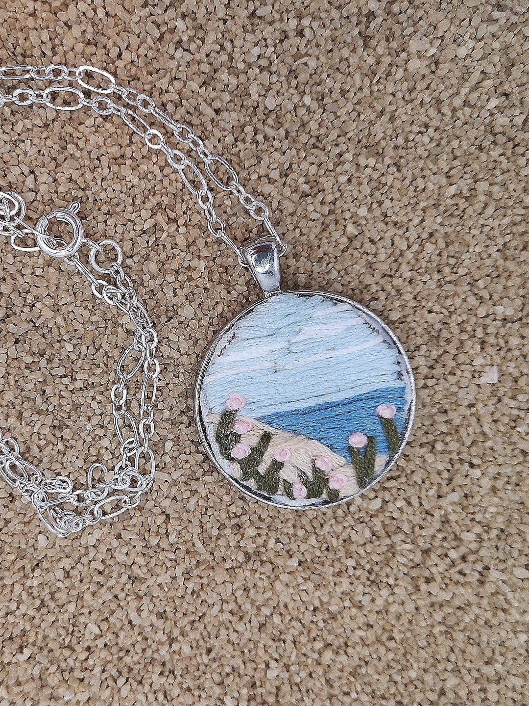 Oceanside Flowers Embroidery Necklace Bali Blue Collection Etsy