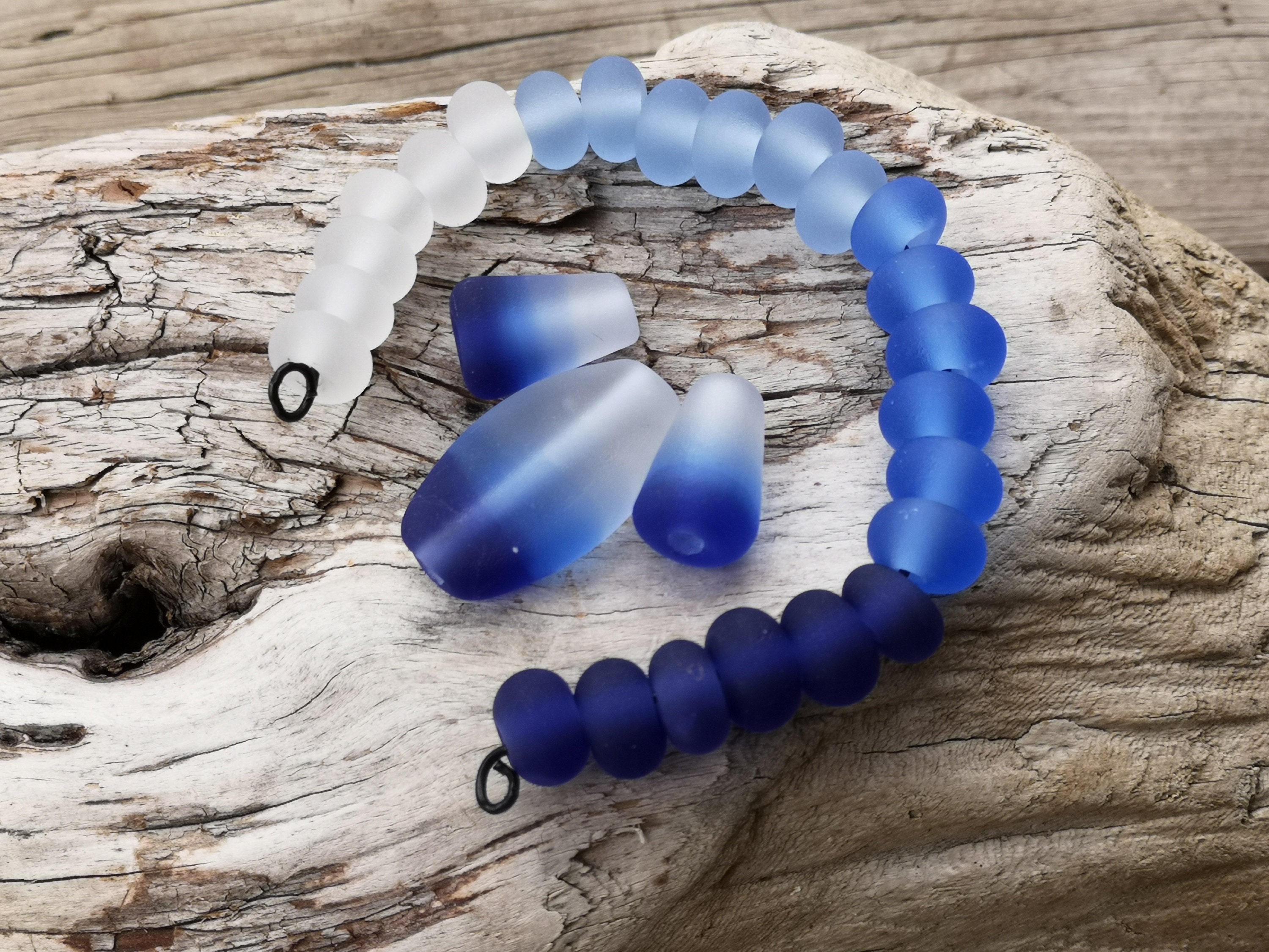 Blue Curacaoombre Bluehandmade Lampwork Glass Bead Set for Jewelry