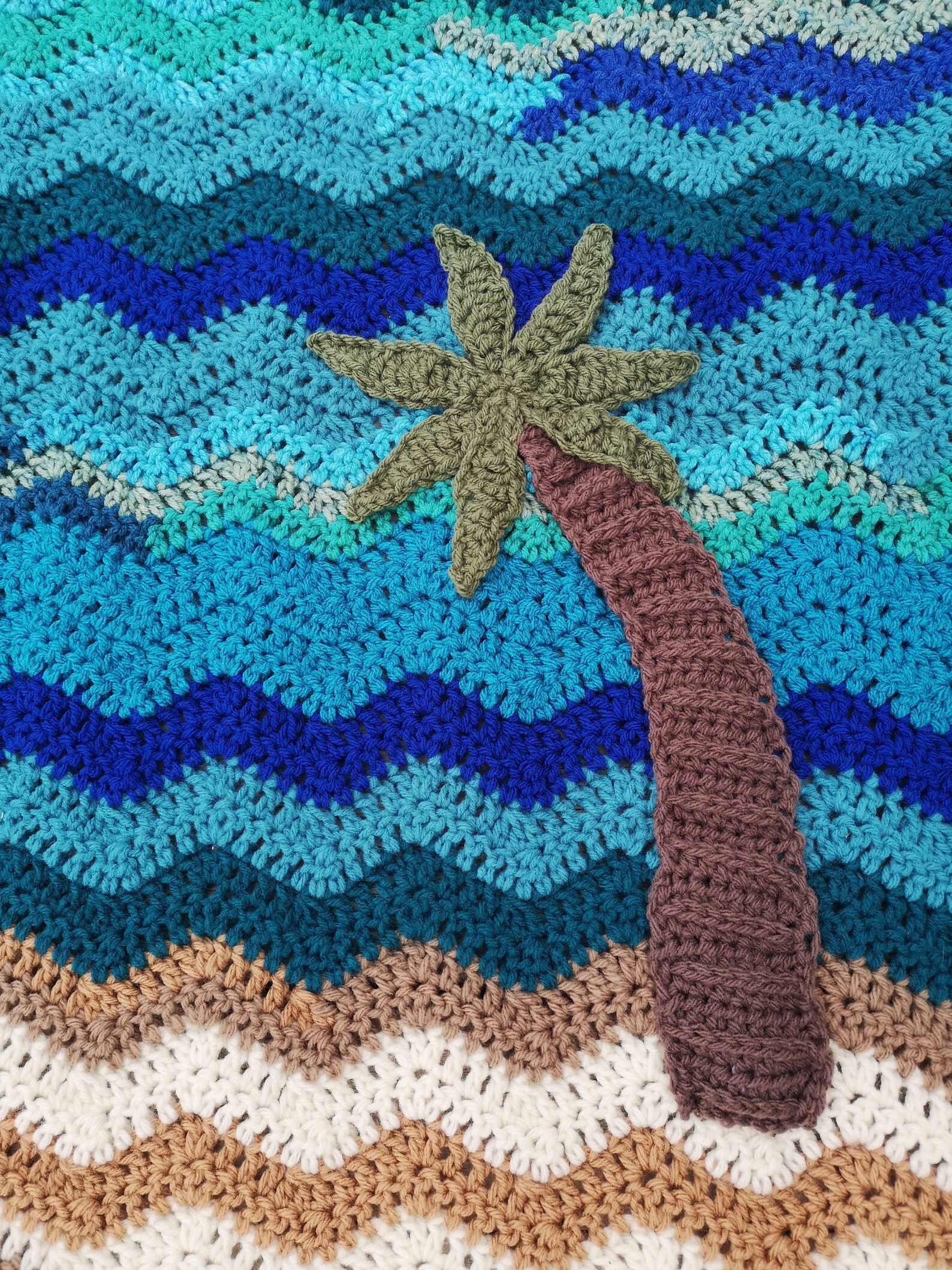 Palm Tree Crochet Blanket Handmade Ocean Blanket Tropical Decor Beach