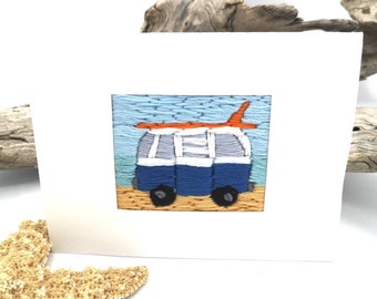 Hand Embroidered Surfer Van Card | VW Van | Tropical | Beach | Wedding | Anniversary | Birthday | Sympathy