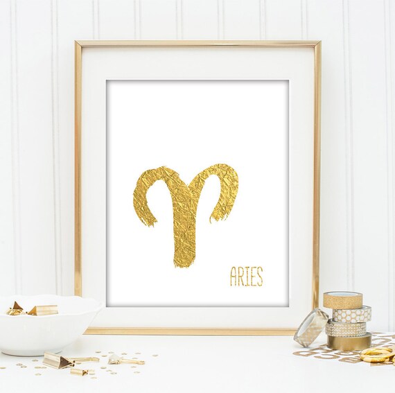 Gold Foil Print Aries Zodiac Sign Printable Women Gift Etsy