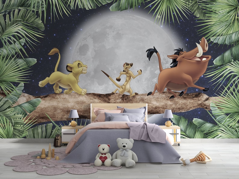 Lion King Themed Wallpaper , Children's Room Wall Mural Cute Lion King ...