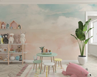 Papier peint nuage coloré pour chambre d'enfant, papier peint nuage, papier peint aspect nuage pour chambre de bébé, papier peint aspect nuage