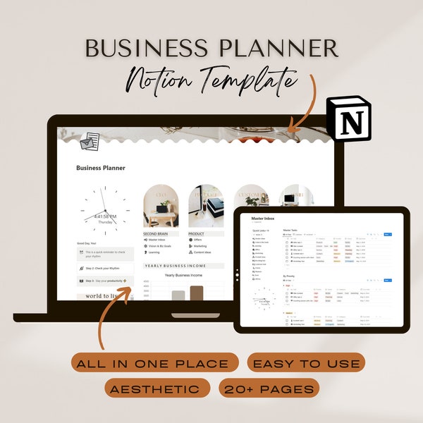 Notion Business Planner, Notion Digital Business Template for business owner, Small business Notion Planner for coach, freelancer, designer
