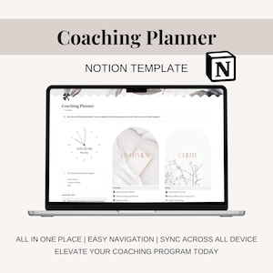 Modelo de planejador de coaching Notion, organizador de coaching Notion, kit de ferramentas completo para coaches Notion, programa de coaching, planejador Notion para coaches