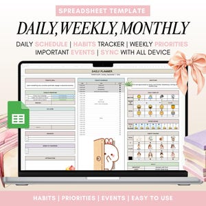 Digital Planner Spreadsheet Google Sheets Time Blocking Monthly Calendar Planner To Do List Weekly Schedule Daily Routine Task Tracker
