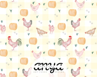 Farm Chicken Seamless Pattern | Cute Country Animal Fabric Print | 300 DPI PNG Instant Download | Kids Farm Theme Digital Design
