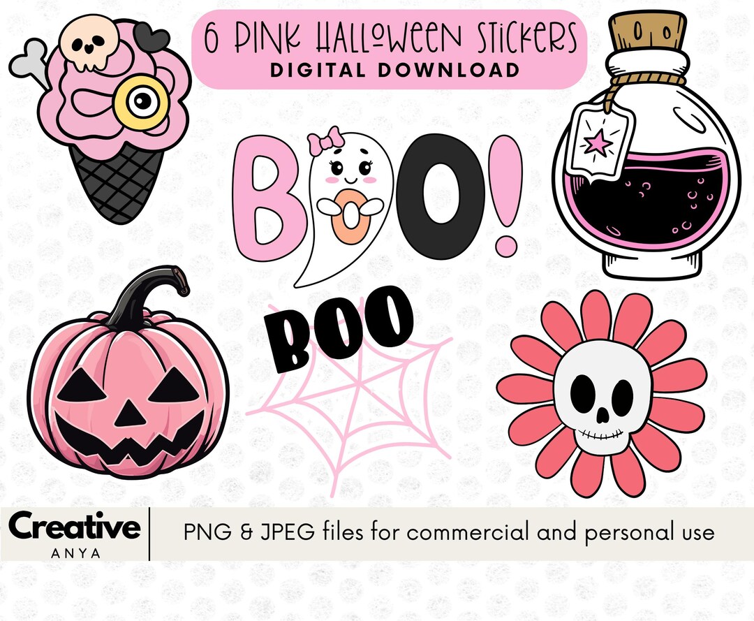 Pink Halloween Themed Stickers 6 PNG Files Printable Bundle - Etsy