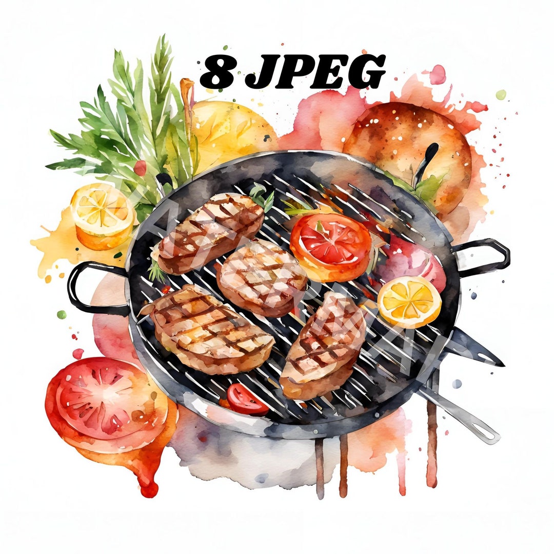 BBQ Summer Party, Grill Party Watercolour Clipart, 8 JPEG Images ...
