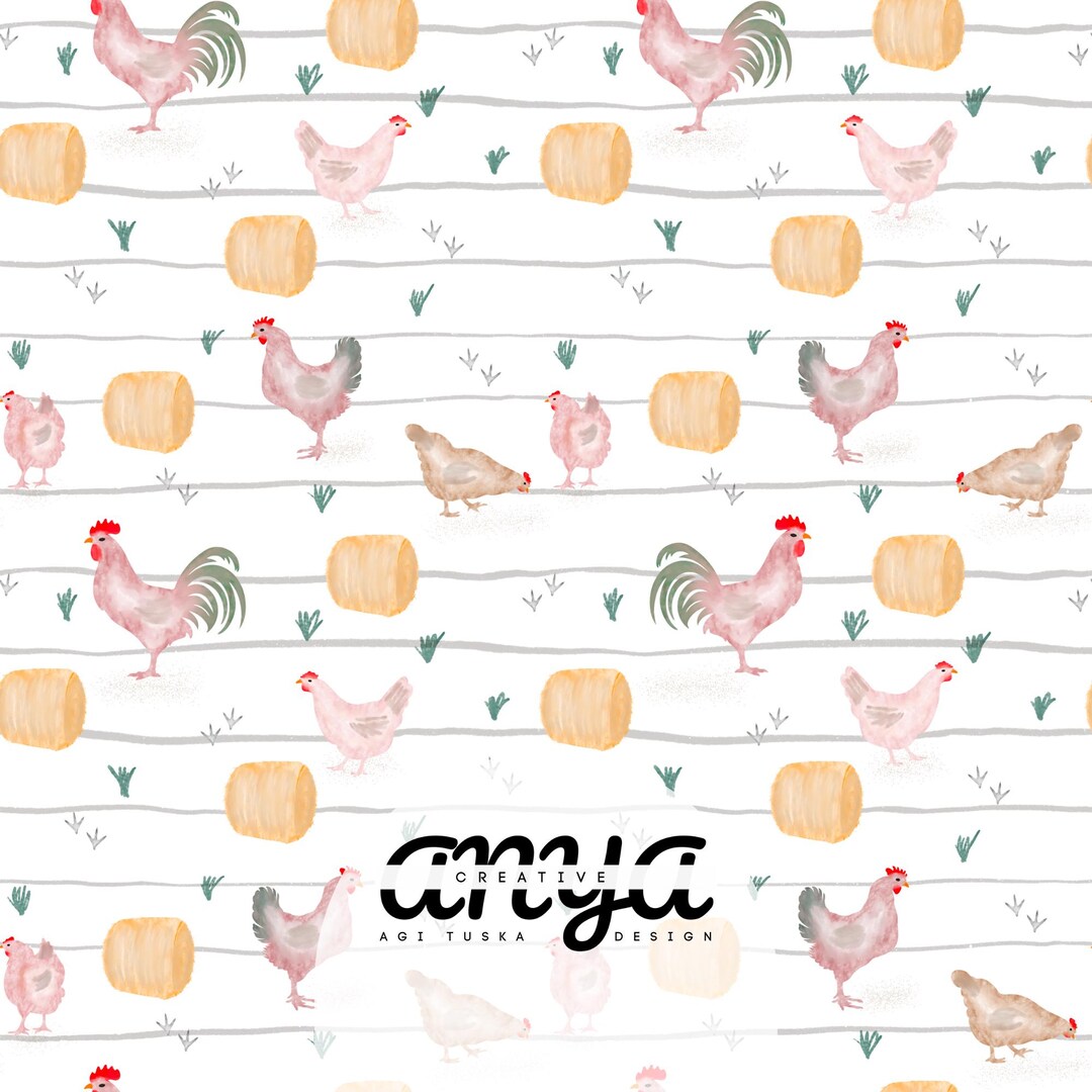 Farm Chicken Seamless Pattern | Cute Country Animal Fabric Print | 300 ...