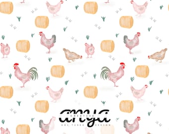Farm Chicken Seamless Pattern | Cute Country Animal Fabric Print | 300 DPI PNG Instant Download | Kids Farm Theme Digital Design