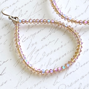 Swarovski Crystal Sterling Silver Teardrop Hoop Dangle Earrings Light Colorado Topaz Pink Violet Champagne Shimmer Sparkle Twinkle