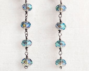 Fire Polished Gray Green AB Crystal Sterling Silver Mermaid Dangle Earrings 2.5&quot; Long
